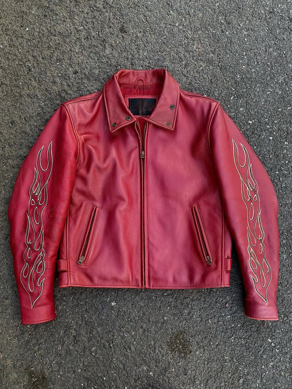 Red Leather Biker Jacket