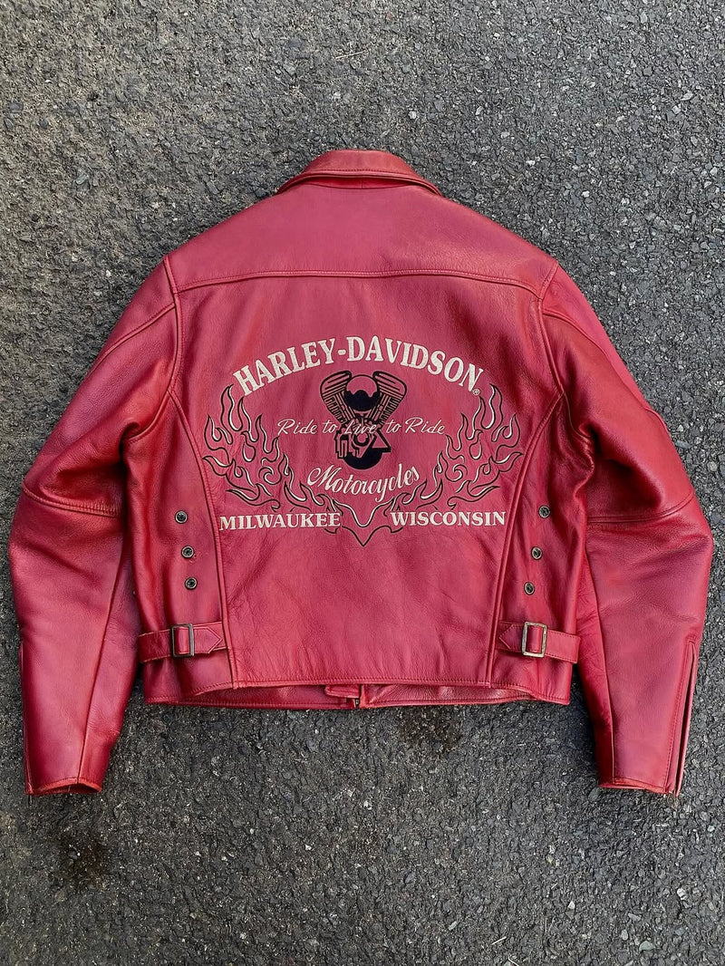 Red Leather Biker Jacket
